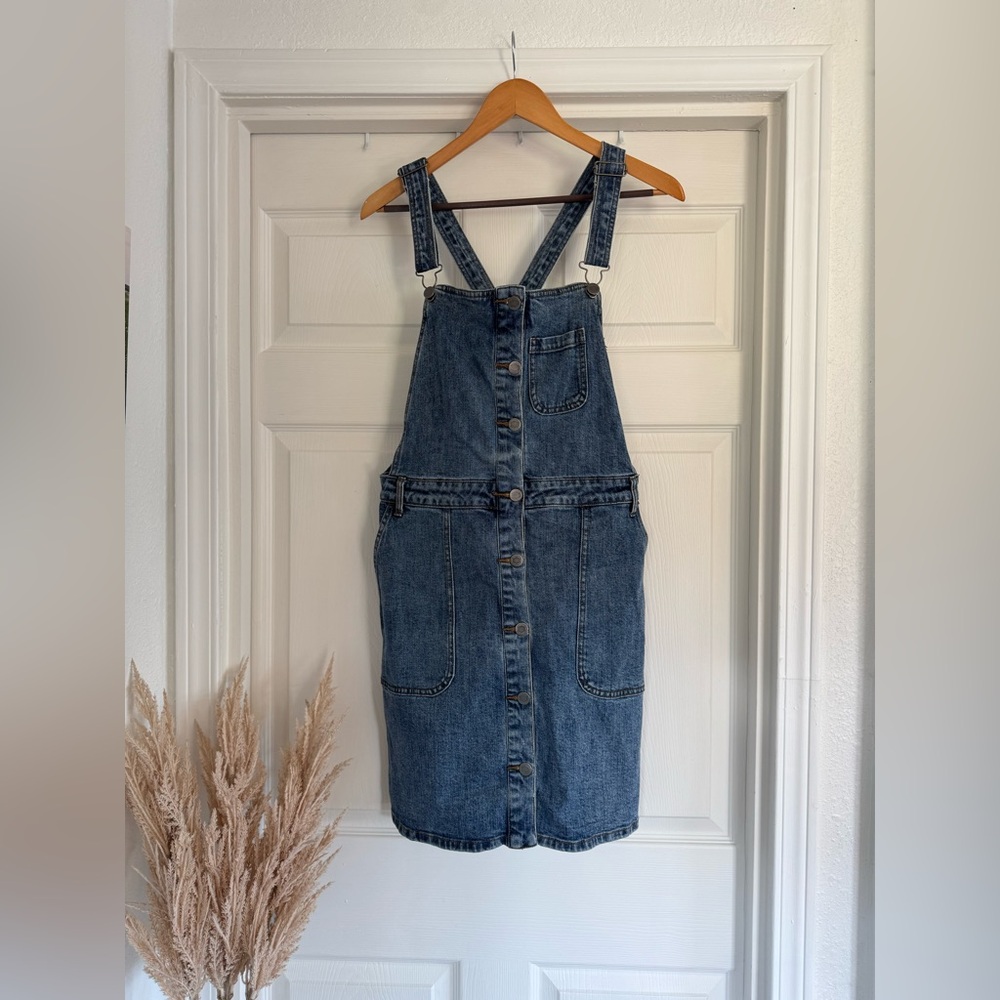 RVCA Denim Overall Dress, Blue, Size Large